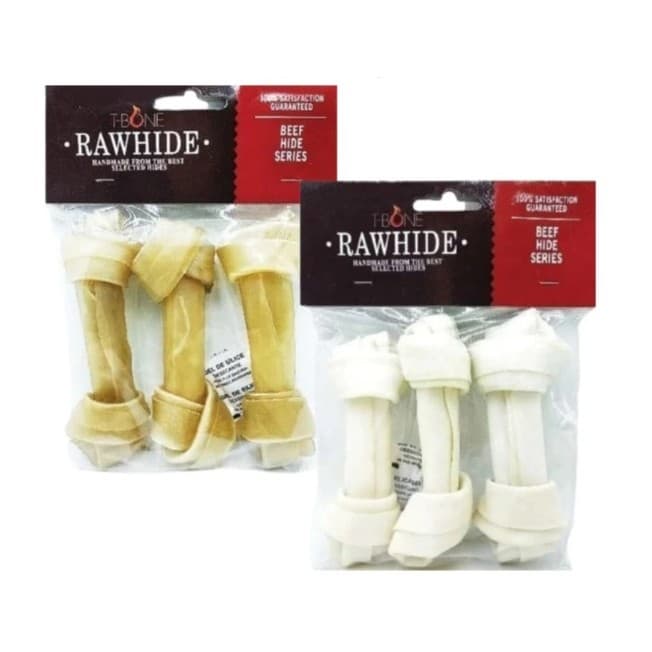 T-Bone Knotted Bone Natural/Milk 4.5" isi 3 pc — gambar 1