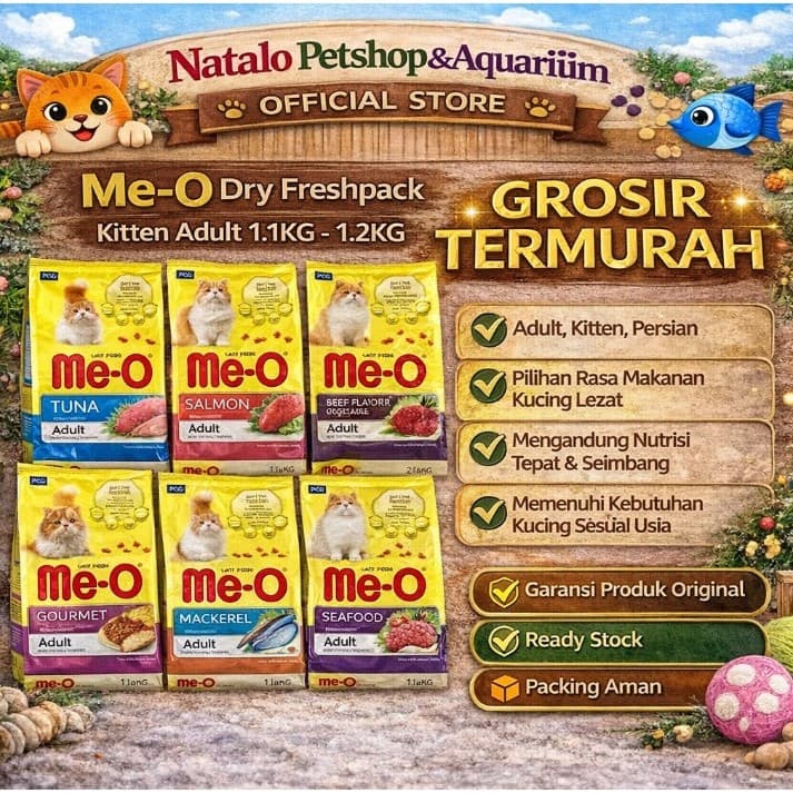 Me-O Adult Dry Cat Food 1.1kg 1.2kg Kitten/Persia/Ocean — gambar 1