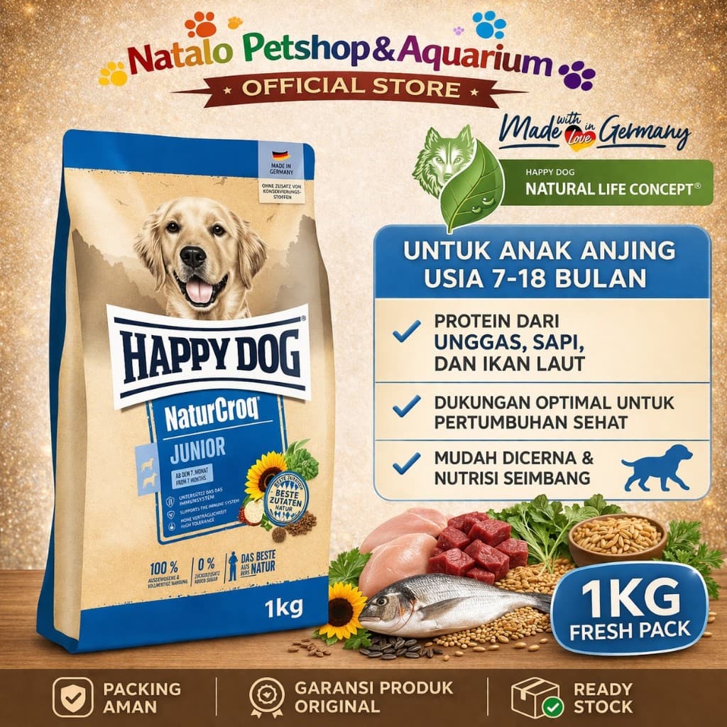 Happy Dog Naturcroq Junior 1kg Makanan Anak Anjing Premium — gambar 1