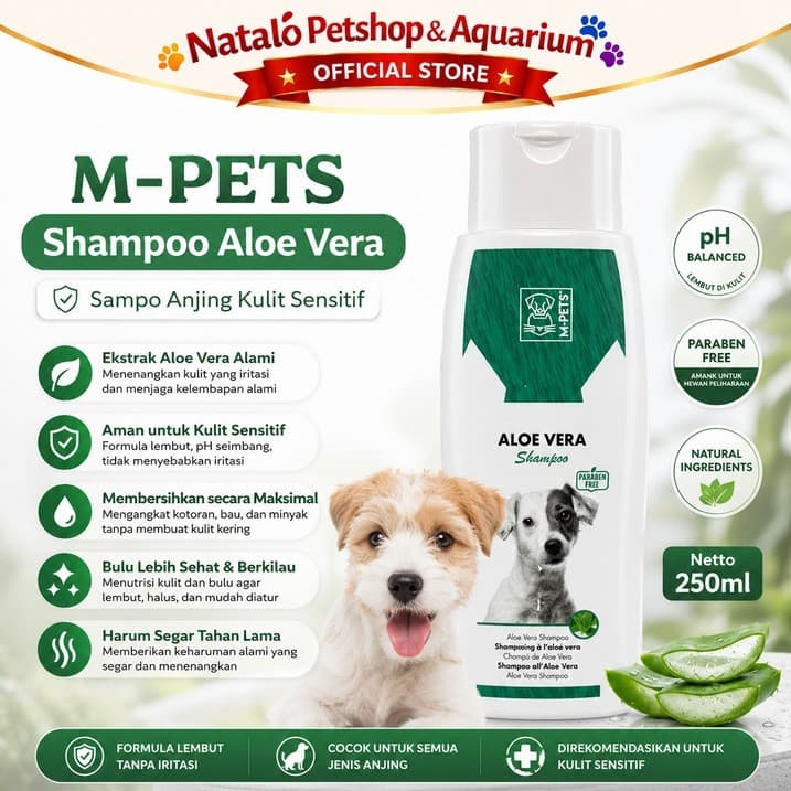 M-Pets Shampoo ALOE VERA 250ML Sensitive Skin Sampo Anjing antibacteri - gambar 1