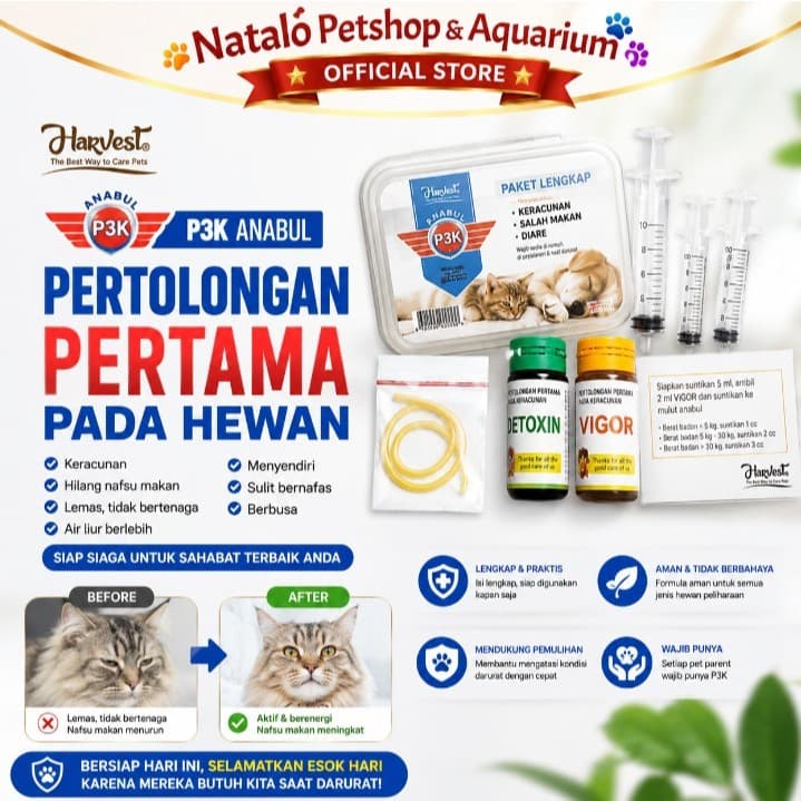 Pertolongan Pertama Hewan Keracunan Sakit Lemas Muntah / HARVEST FIRST AID KIT for Pet Cat Dog/ P3K Obat Vitamin Membantu Sembuh Sehat untuk Kucing Anjing - gambar 1