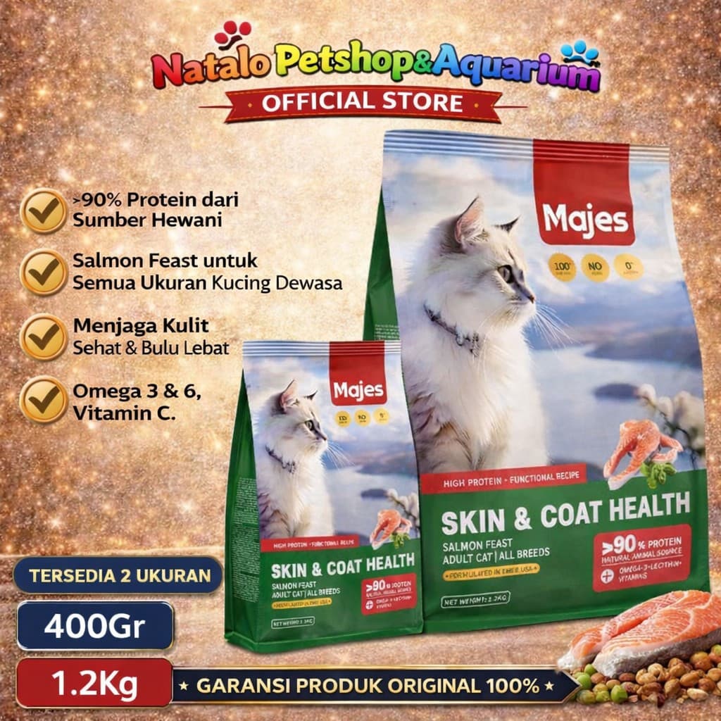 Majes High Protein Skin & Coat Health Salmon Feast Adult Cat — gambar 1
