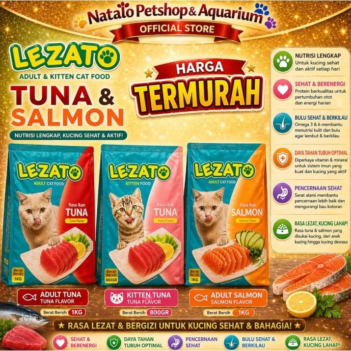 Lezato Adult 1kg Kitten 800g Cat Food Tuna Salmon — gambar 1