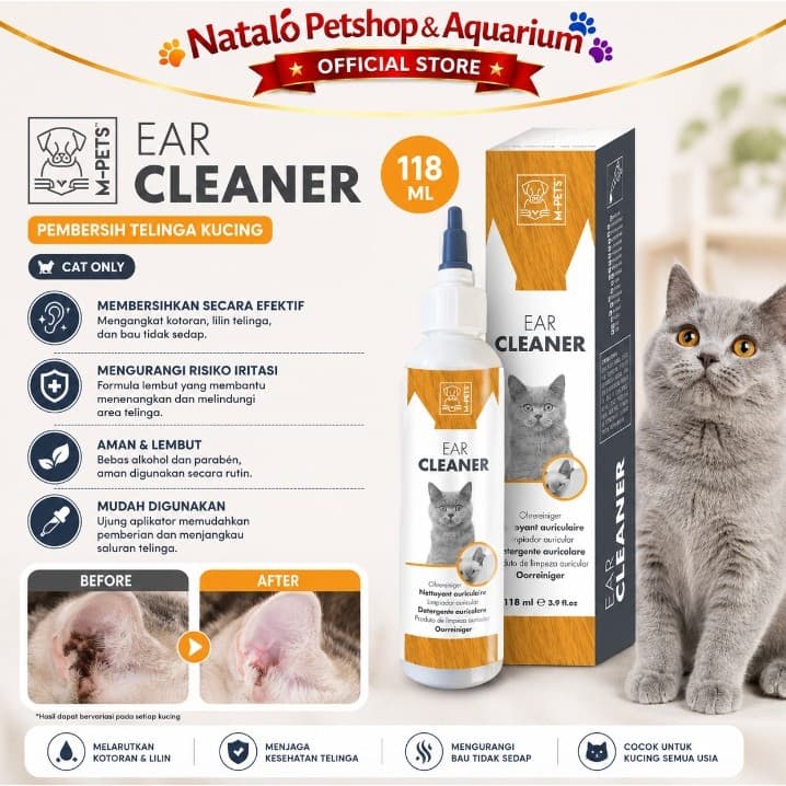 M-PETS EAR CLEANER CAT 118ML / Pembersih Telinga / Kuping Kucing / Kotoran Kotor - gambar 1