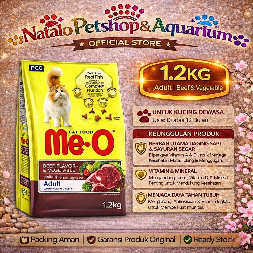 Me-O Adult Cat Food Beef & Vegetable 1.2kg — gambar 1