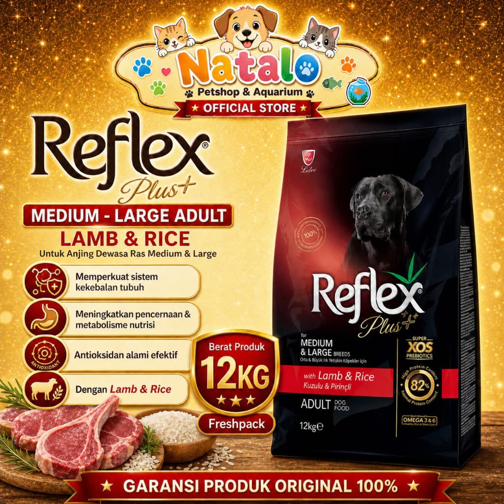 Reflex Plus Medium & Large Breed Adult Lamb & Rice 12kg — gambar 1