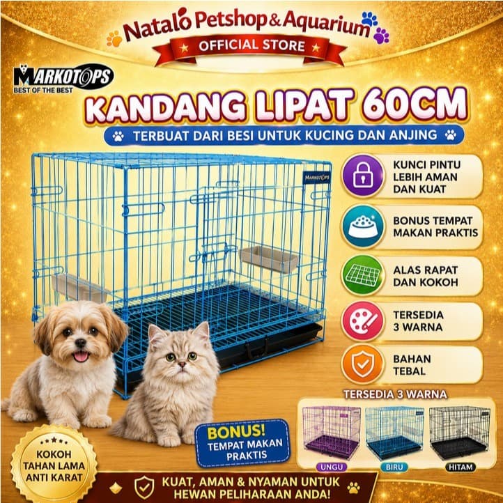 Kandang 60 / M - Merk Markotops - Kandang Besi Hewan Lipat Anjing Kucing Kelinci Ukuran 60x41x51cm - gambar 1