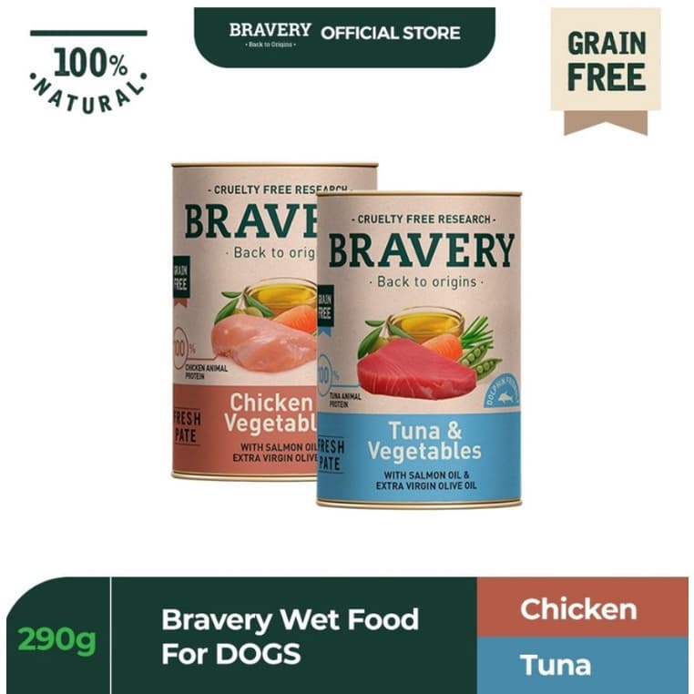 Bravery Kaleng 290g Makanan Basah Anjing Wet Dog Food Chicken Fish — gambar 1