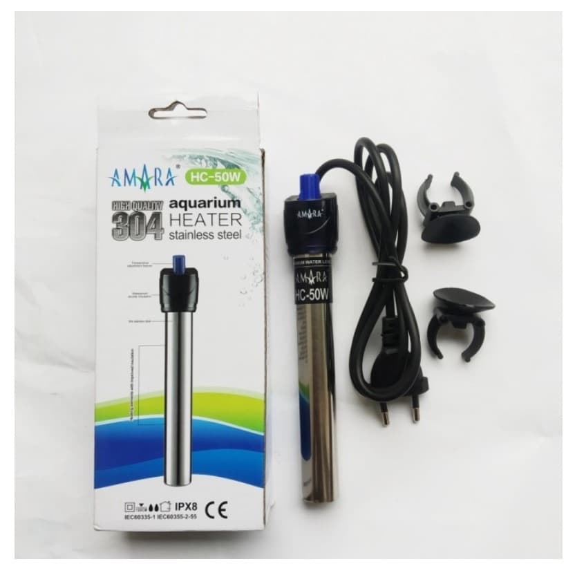 Amara Aquarium Heater 25 50 100W Stainless Steel/Pemanas — gambar 1