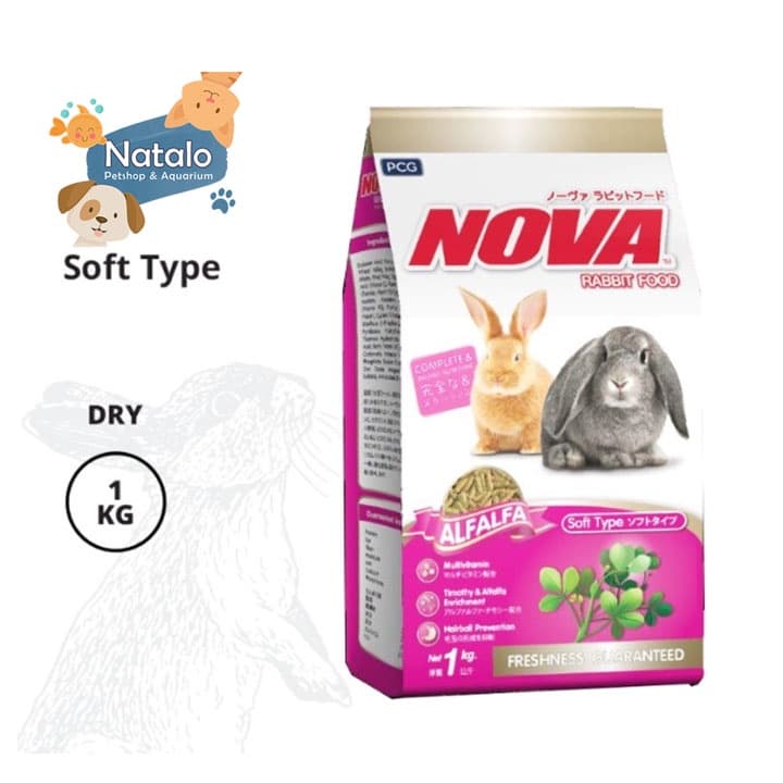 Nova Rabbit 1kg Food Makanan Kelinci Pakan Alfalfa Grass Pelet — gambar 1