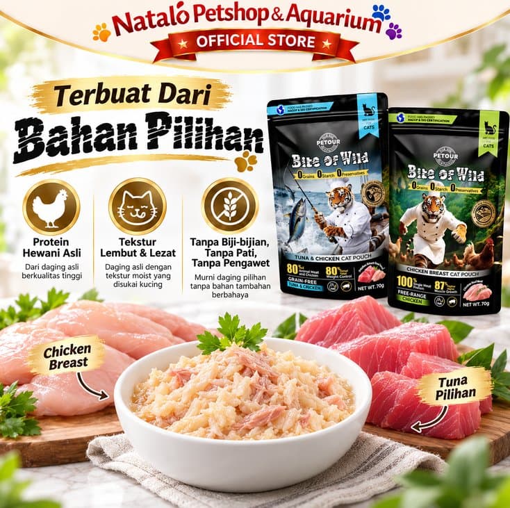 Bite of Wild Pouch Wet Cat Food 70GR All Life Stages  - Makanan Basah Saset Kucing  Semua Tahap Umur / Usia 70 GR Tuna Chicken - gambar 4