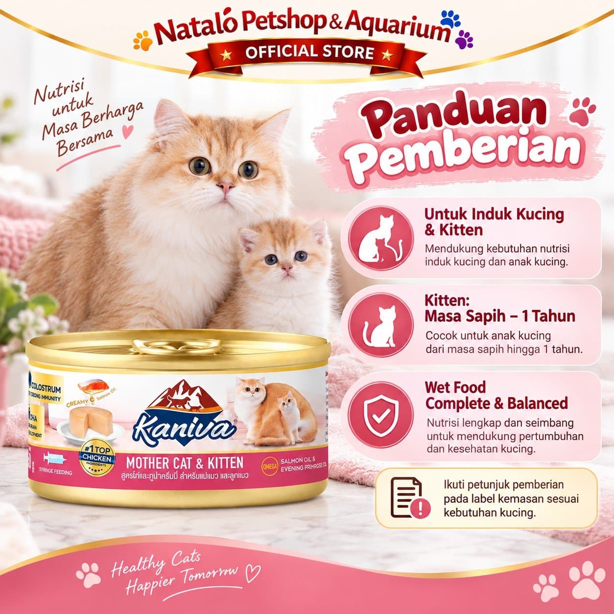 Kaniva Mother Cat & Kitten Wet Food 80GR - Soft Formula Mousse Makanan Basah Kaleng untuk Ibu dan Anak Kucing Halus rasa Chicken Ayam 80 GR - gambar 4