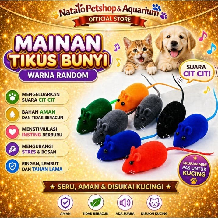 Mainan Tikus Bunyi Mini - bahan Karet Bludru Decit Cit Hewan Kucing Anjing Lucu Warna Random