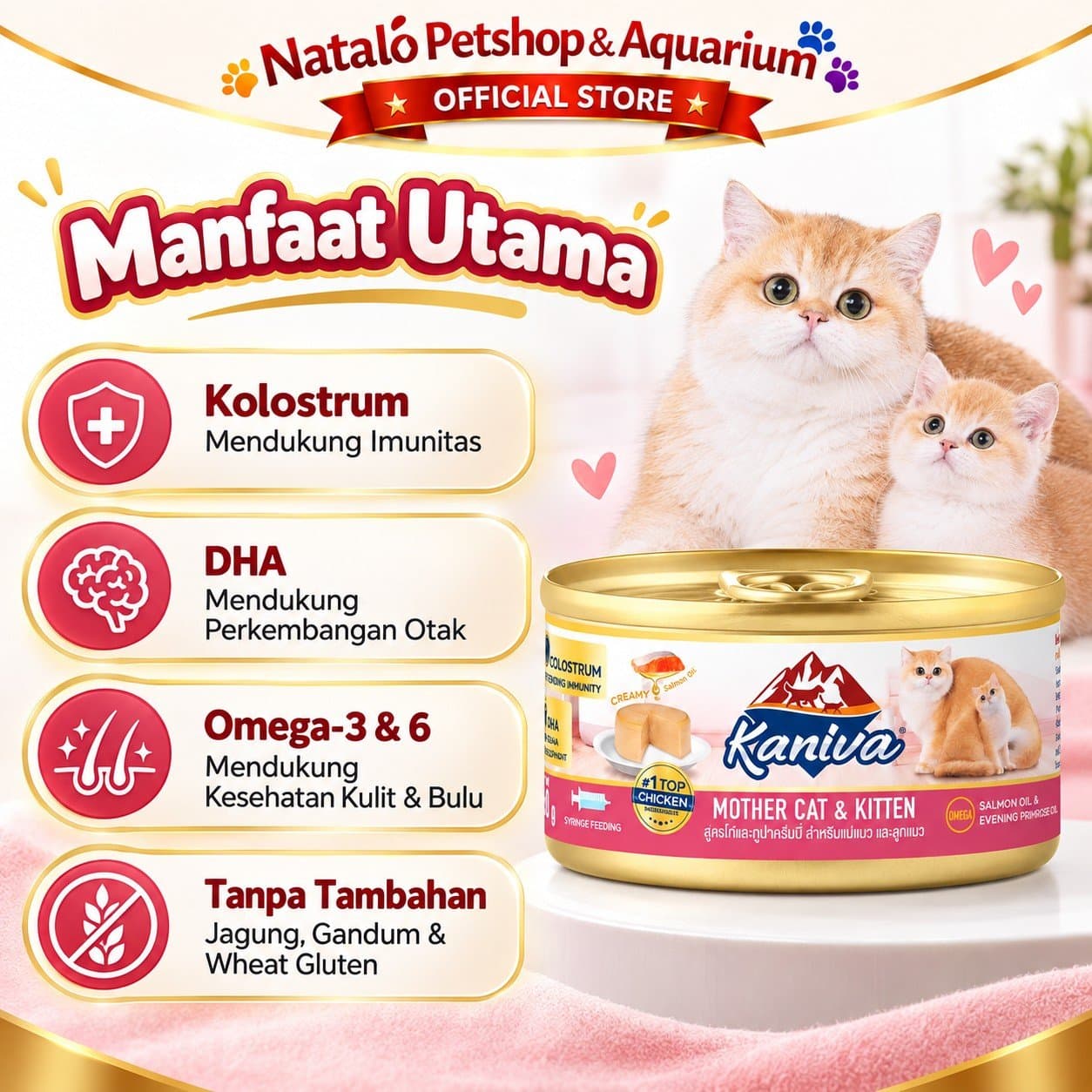 Kaniva Mother Cat & Kitten Wet Food 80GR - Soft Formula Mousse Makanan Basah Kaleng untuk Ibu dan Anak Kucing Halus rasa Chicken Ayam 80 GR - gambar 2