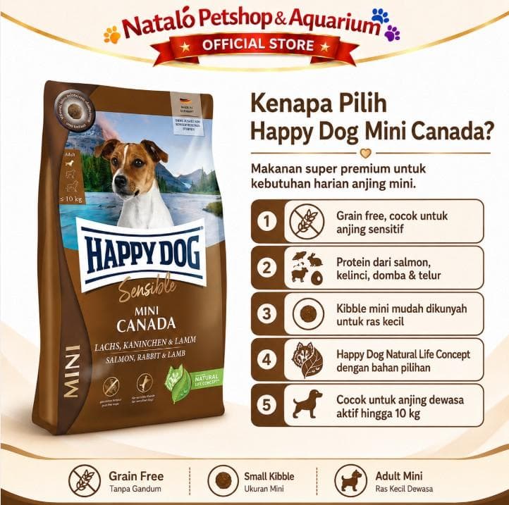 Happy Dog Sensible Mini Canada 800GR Salmon Rabbit Lamb / Grain Free - Makanan Anjing Dewasa Ras Kecil Super Premium 800 GR - gambar 2