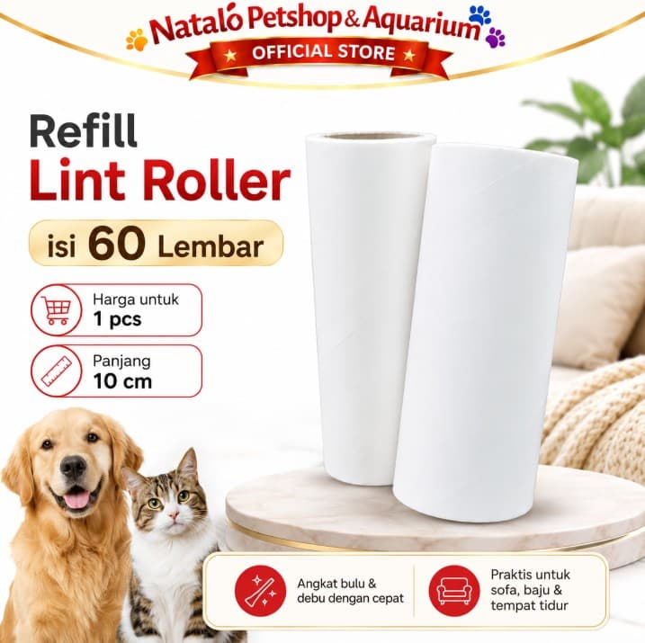 REFILL Lint Roller 1 stick isi 60 lembar / ply  / Hair Stick / Pembersih Bulu Hewan Kucing Anjing Fur Rambut pada Sofa Baju