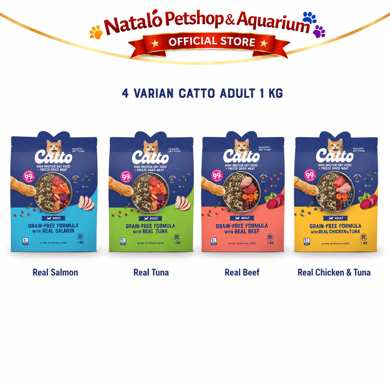 Catto High Protein Dry Adult Cat Food + Freeze Dried Meat Grain Free Formula 1KG - Makanan Kering Kucing Dewasa Premium 1 KG - gambar 8