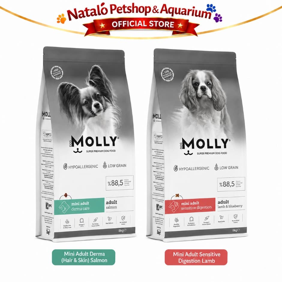 Molly Dog Food 8KG Super Premium Mini Adult Derma Care Hair Skin / Sensitive Digestion Hypoallergenic - Salmon / Lamb 8 KG Makanan Anjing Kering untuk Dewasa ras Kecil Small Breed rasa ikan dan domba - gambar 4