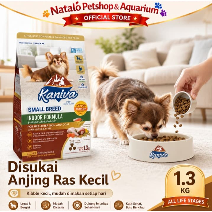 Kaniva Dog Small Breed Indoor 1.3KG Dry Food - All Life Stages - Premium Dry Food / Makanan Anjing Kering Ras Kecil Mini Adult Puppy rasa Salmon Segala Usia Anak Dewasa 1.3 KG - gambar 4
