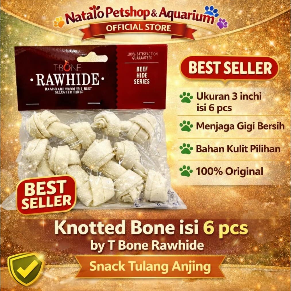 T-Bone Milk Knot Bone 3inch isi 6 Pcs - Snack Tulang Gigit Anjing Rasa Susu - Rawhide / Tulang Tulangan / Knotted kulit Sapi / White