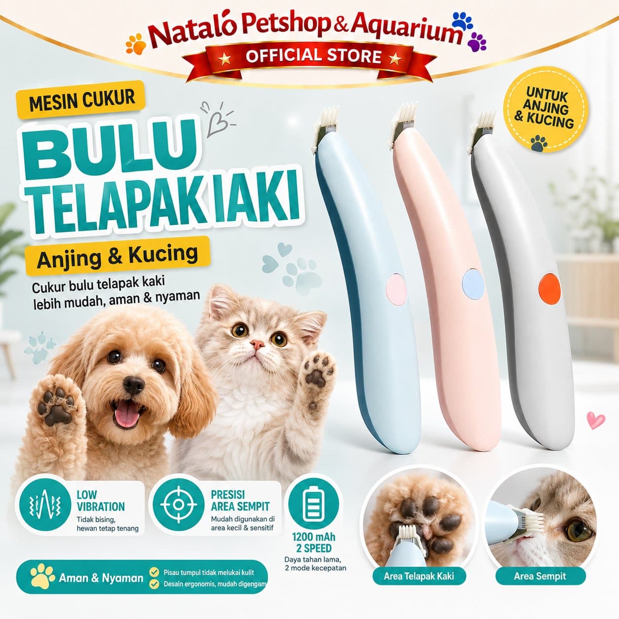 Mesin Cukur Bulu Telapak Kaki Hewan Peliharaan - Pakeway Quiet Electric Pet Hair Paw Trimmer