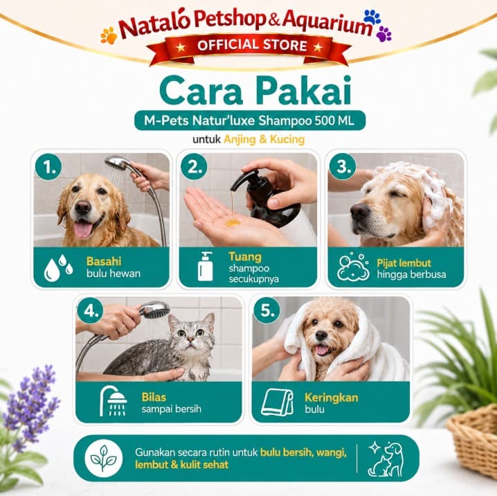 M-Pets Natur'luxe Shampoo 500ML for Cat and Dog Sampo untuk Kucing dan Anjing - gambar 3
