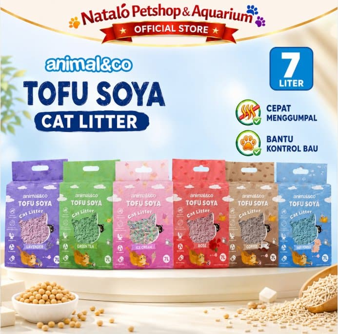 Animal&Co Tofu Soya 7LT Pasir Kucing Gumpal Cat Litter 7 Liter L / Animal n Co Wangi Bersih Ramah Lingkungan - gambar 1