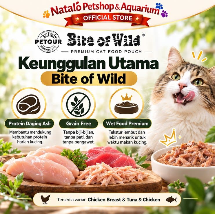 Bite of Wild Pouch Wet Cat Food 1BOX (12pcs x 70gr) All Life Stages  - Makanan Basah Saset Kucing  Semua Tahap Umur / Usia Tuna Chicken Breast - gambar 2