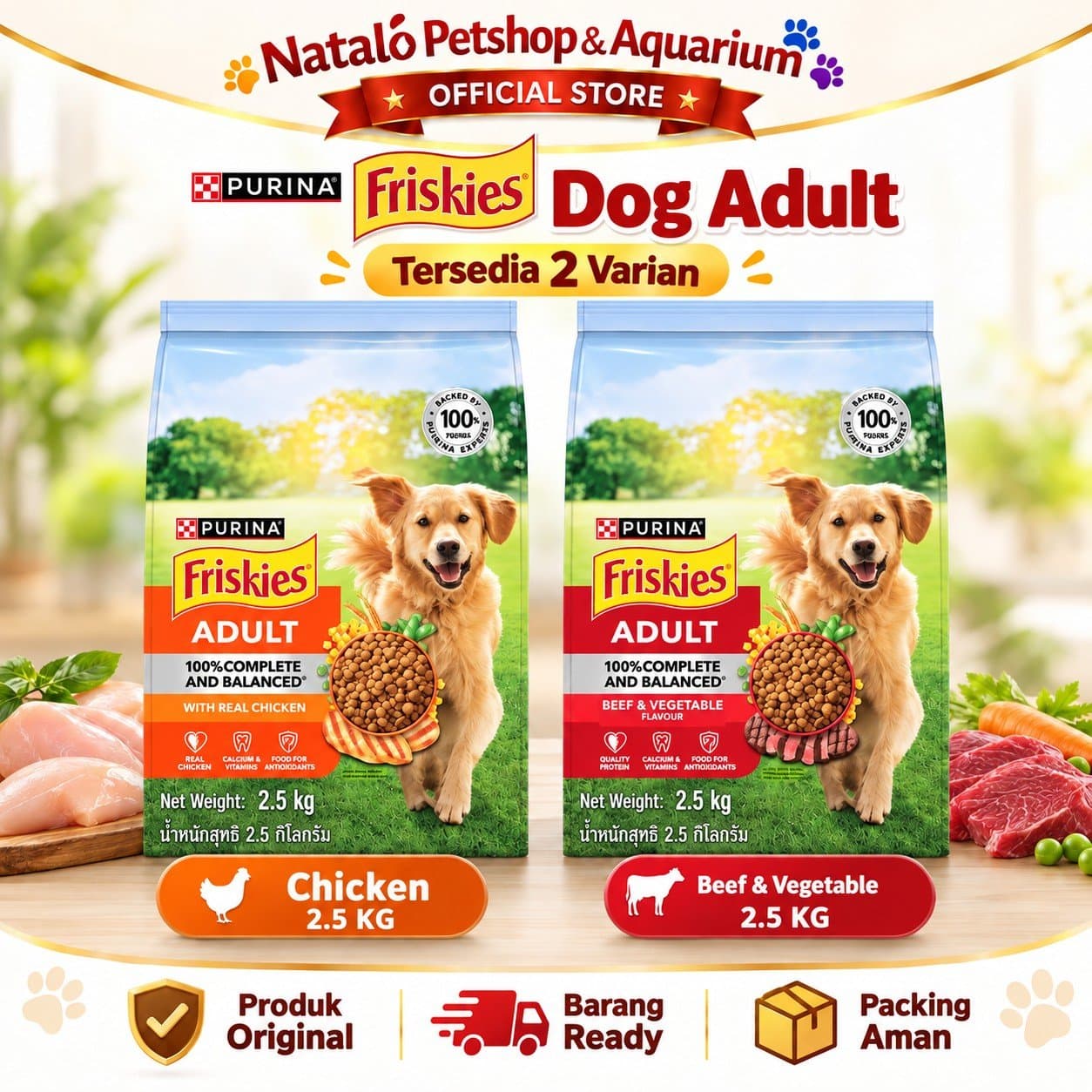 Friskies Real Chicken / Beef & Vegetable 2.5KG Adult Dry Dog Food - Makanan Kering Anjing Dewasa Rasa Sapi / Ayam 2.5 KG