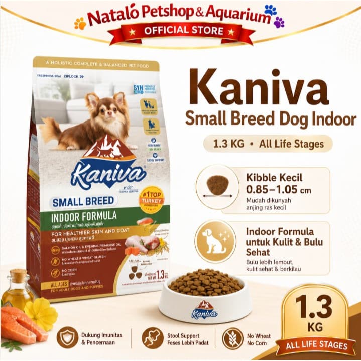 Kaniva Dog Small Breed Indoor 1.3KG Dry Food - All Life Stages - Premium Dry Food / Makanan Anjing Kering Ras Kecil Mini Adult Puppy rasa Salmon Segala Usia Anak Dewasa 1.3 KG