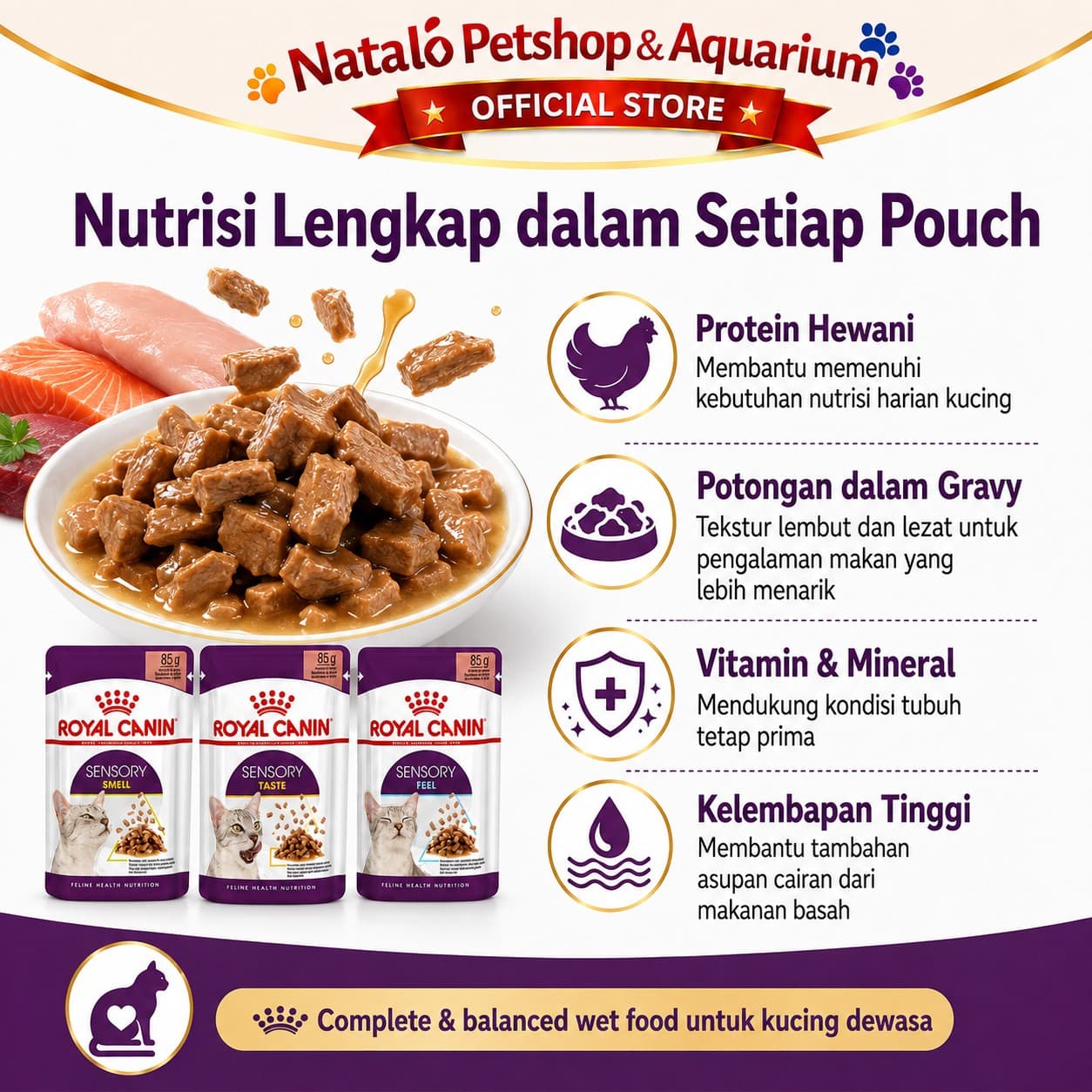 Royal Canin Sensory Feel - Taste - Smell Pouch Wet Food 1 BOX isi (12pcs X 85gr) - Makanan Basah Saset Kucing - gambar 5