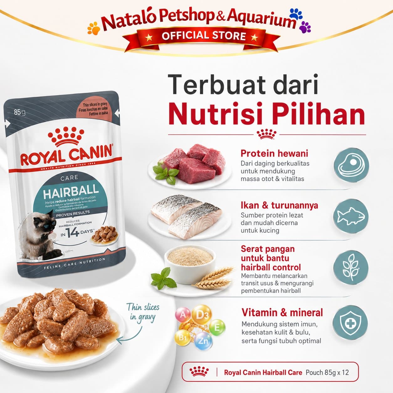 Royal Canin Hairball Care Pouch Wet Cat Food 1 BOX isi (12pcs X 85gr) - Makanan Basah Saset Kucing untuk Hair Ball - gambar 4