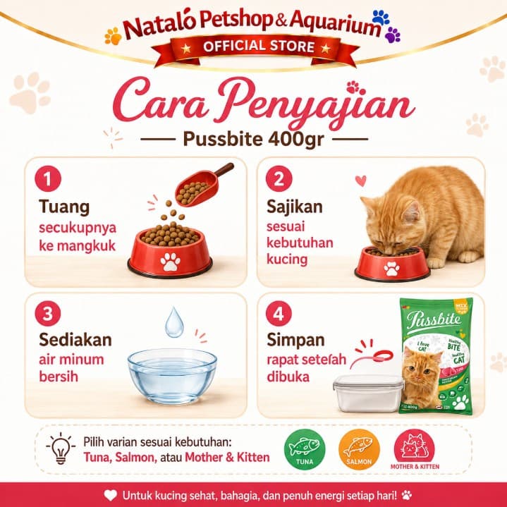 Pussbite Mother & Kitten / Adult Tuna & Salmon Dry Cat Food 20KG - Makanan Ibu Anak dan Kucing Dewasa 20 KG - gambar 3