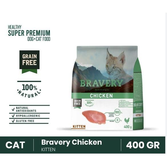 Bravery Kitten Chicken 400GR Dry Cat Food Makanan Kering Anak Kucing Super Premium - gambar 2