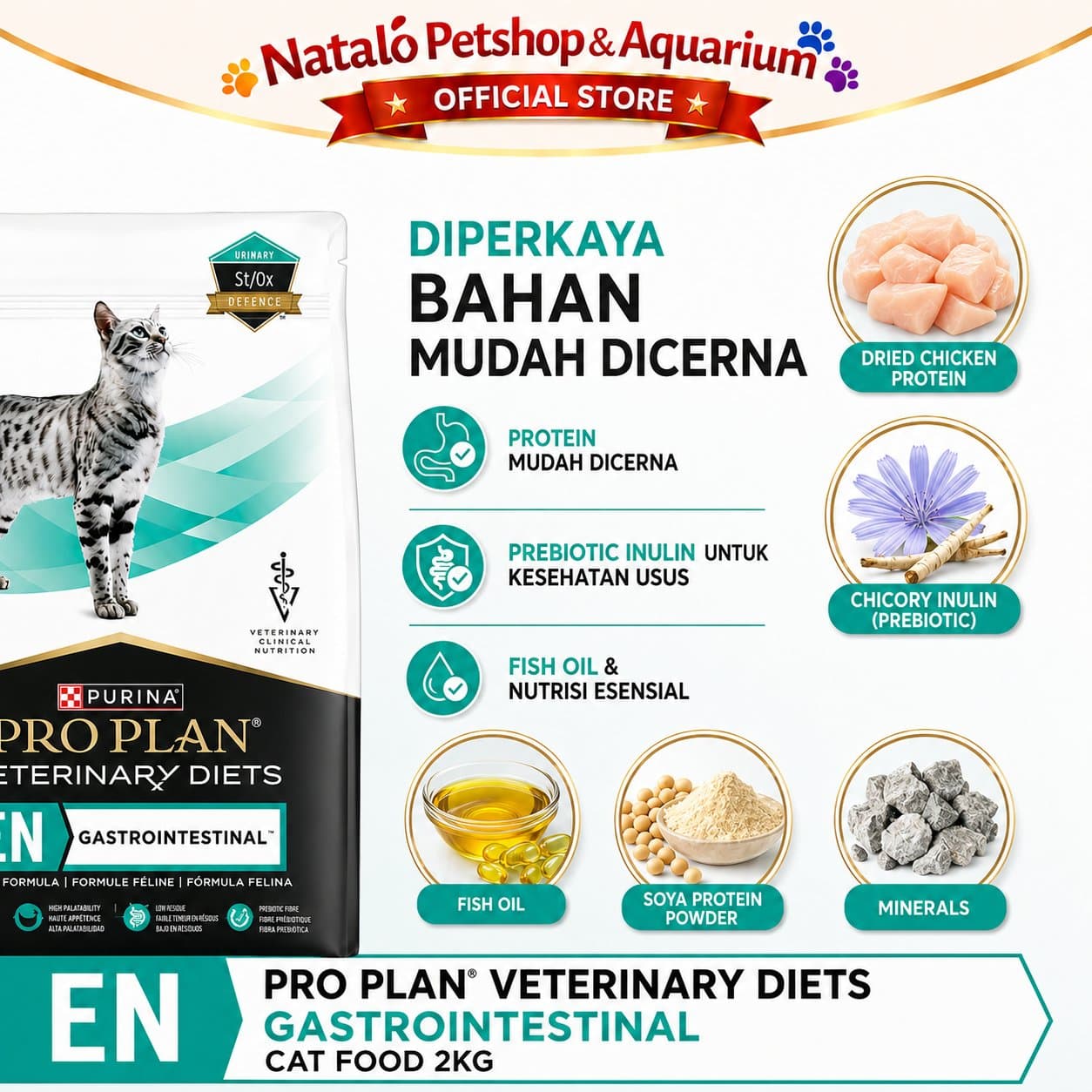Pro Plan Gastrointestinal 2 KG - Makanan Kucing Dewasa PROPLAN untuk Pencernaan Mencret Diare Freshpack 2KG / Gastro Intestinal Cat - Veterinary Diets Dry Food - gambar 4