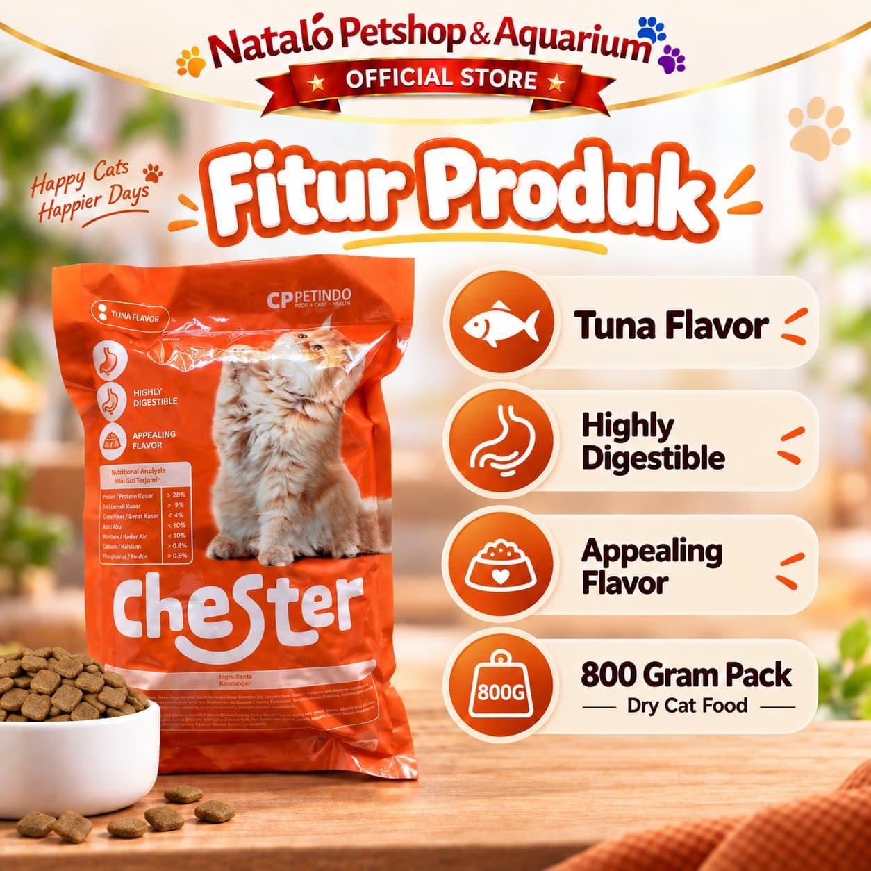 Chester 800GR Tuna Adult Dry Cat Food - Makanan Kering Kucing Dewasa 800 GR - gambar 2
