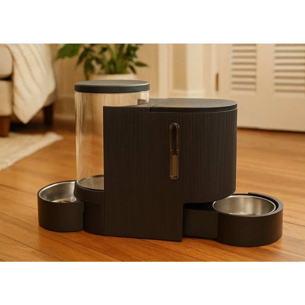 M-Pets Duplo Food & Water Dispenser 3LT /1.3KG - Tempat Makan dan Minum Hewan Kucing Anjing Turun Otomatis refill air dan kibble pelet - 3 LT / 1.3 KG ukuran 40x16.2x29.1cm - gambar 1