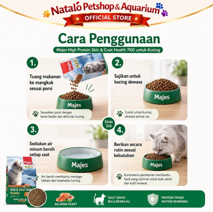 Majes High Protein Hair & Skin Care 7kg - Premium Adult Dry Cat Food Makanan Kering Kucing untuk Kesehatan bulu lebat dan kulit 7 kg Dewasa Functional Recipe - gambar 3