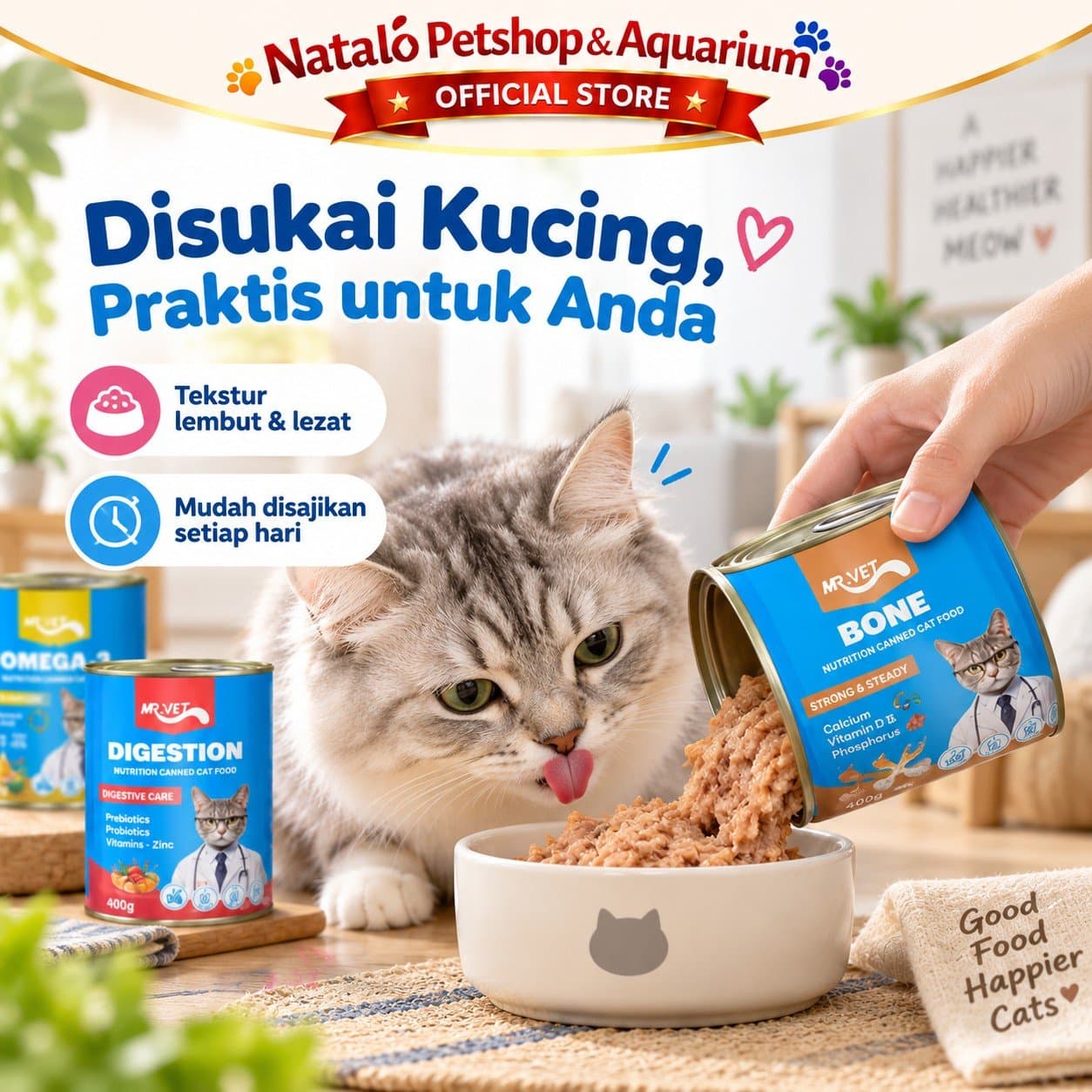 Mr. Vet Cat Can All Life Stages Functional Wet Food 400GR - Makanan Basah Kaleng Kucing Mr.Vet Semua Tahap Usia Fungsional Kesehatan 400 GR - gambar 5