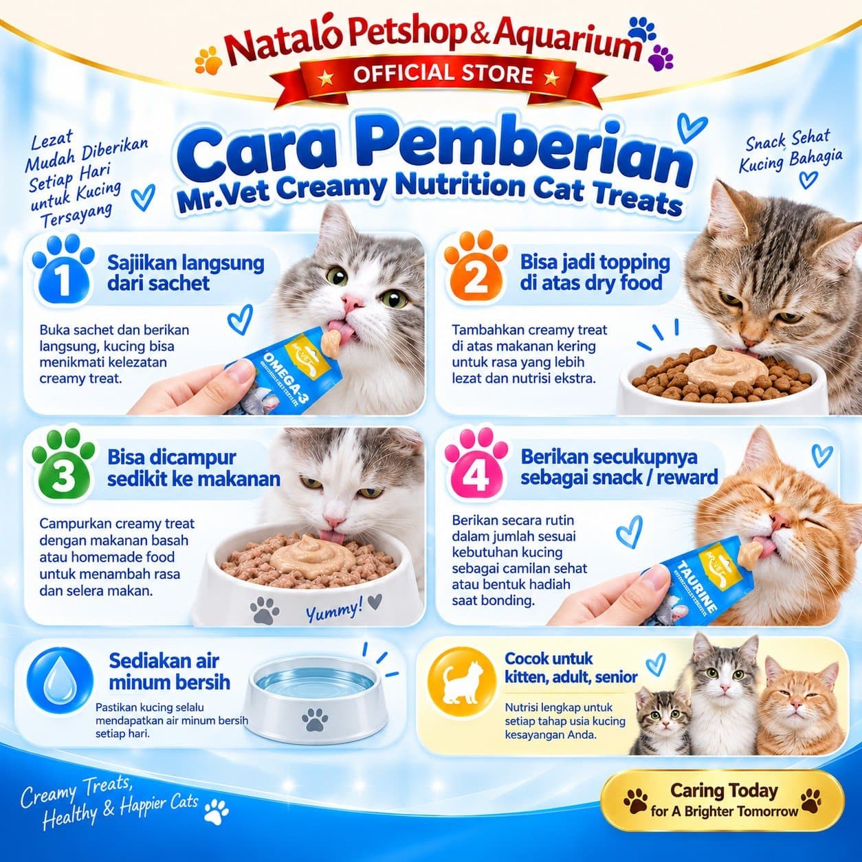 Mr. Vet Nutrition Cat Treats All Life Stages Functional Creamy Snack 60GR - Camilan Kucing Mr.Vet Semua Tahap Usia Fungsional - Omega 3, Prebiotik, dan Taurin 1pack (4x15gr) - gambar 3