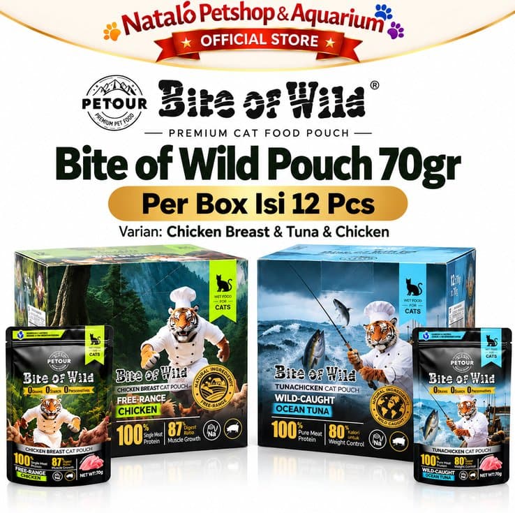 Bite of Wild Pouch Wet Cat Food 1BOX (12pcs x 70gr) All Life Stages  - Makanan Basah Saset Kucing  Semua Tahap Umur / Usia Tuna Chicken Breast - gambar 6