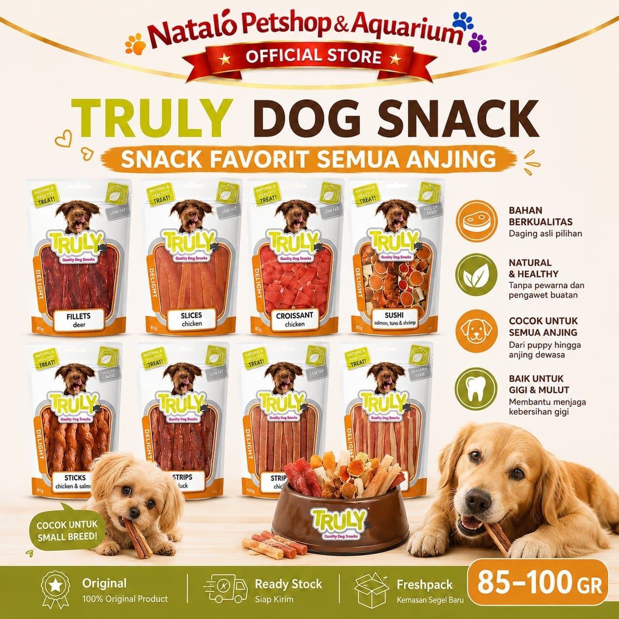 Truly Dog Treats 85gr / 90gr / 100gr - Snack Cemilan Anjing All Life Stages Segala Usia Ras Jajan Jajanan Treat Stick