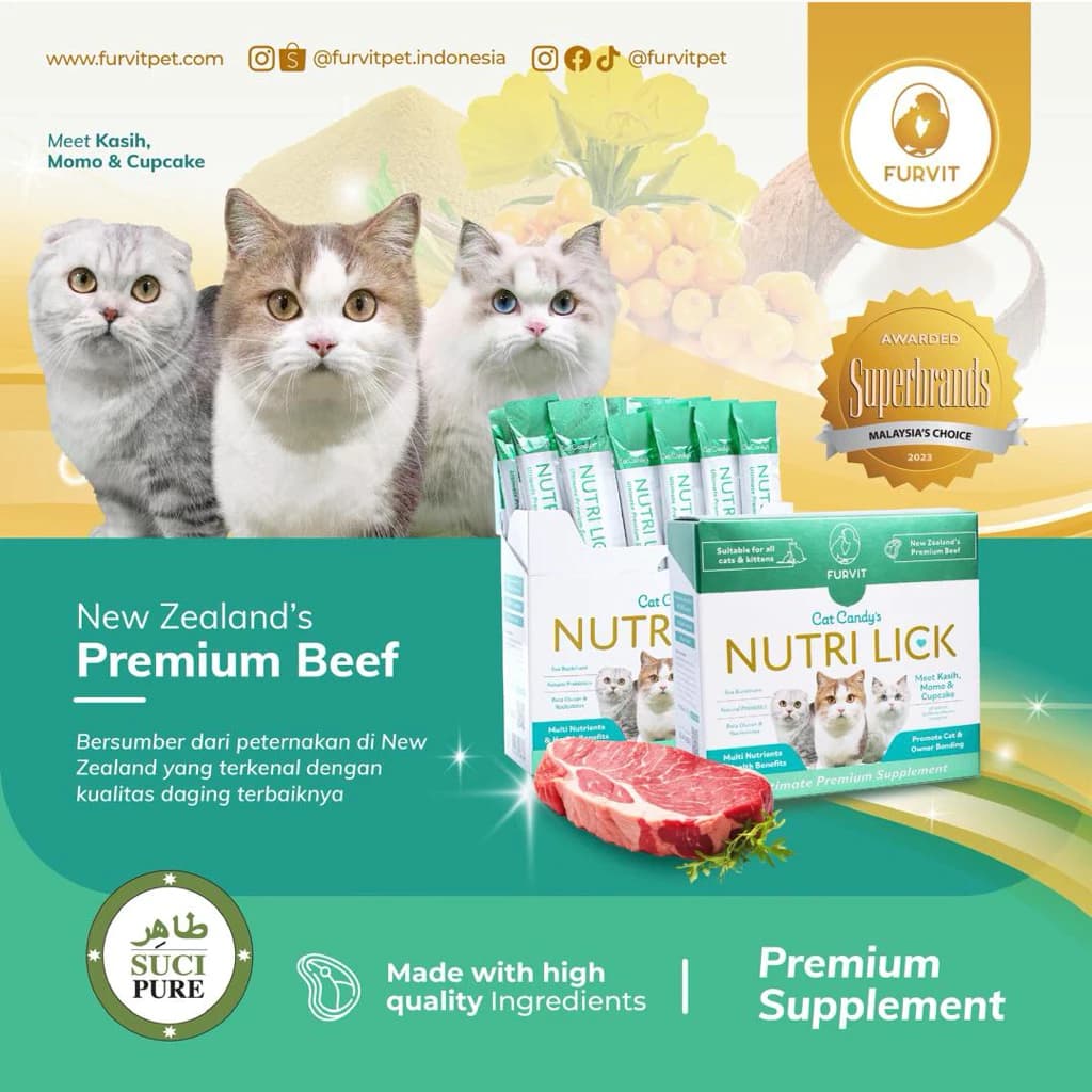 Nutri Lick’s Cat Candy Beef Premium Supplement - Nutri Licks Vitamin Kucing Creamy 1BOX isi 20x5Gr