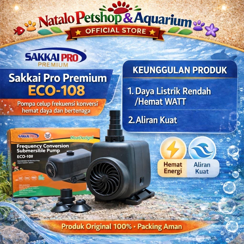 Sakkai Pro Premium ECO 108 - Submersible Pump ECO-108 Pompa Kolam Aquarium Kolam Hemat WATT - gambar 1