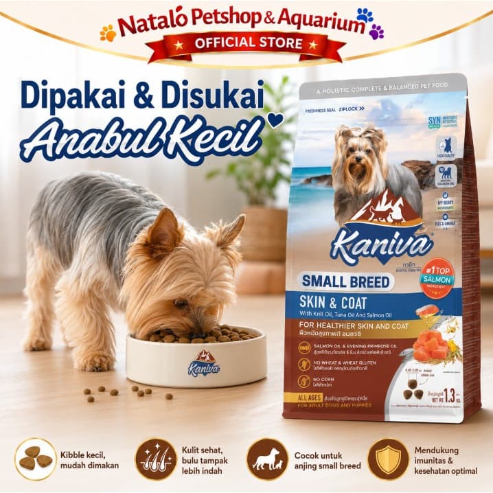 Kaniva Dog Small Breed Skin & Coat 1.3KG Dry Food - All Life Stages - Premium Dry Food / Makanan Anjing Kering Ras Kecil Mini Adult Puppy rasa Salmon Segala Usia Anak Dewasa 1.3 KG - gambar 5