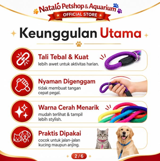 Harness Rainbow ikat Leher/Tali tuntun Kucing/Anjing/Kelinci Tebal Berkualitas - gambar 2