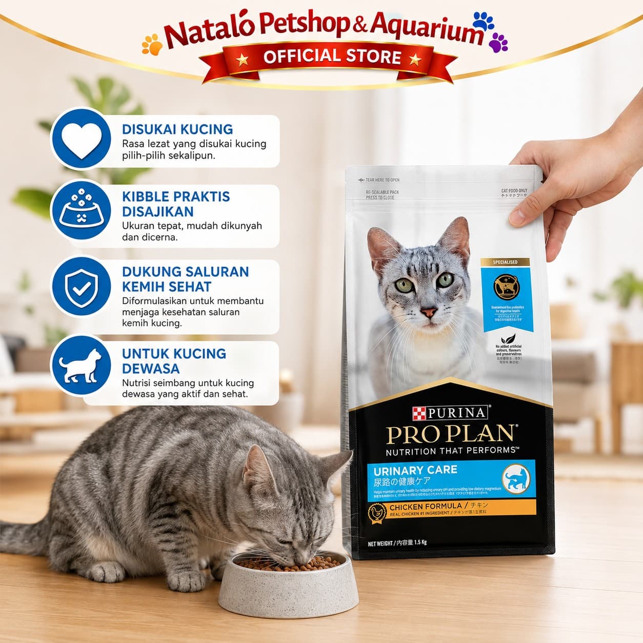 Pro Plan Urinary Care 1.5KG Chicken Adult Cat Food - Makanan Kucing Dewasa PROPLAN untuk Pencegahan FLUTD 1.5 KG - gambar 5