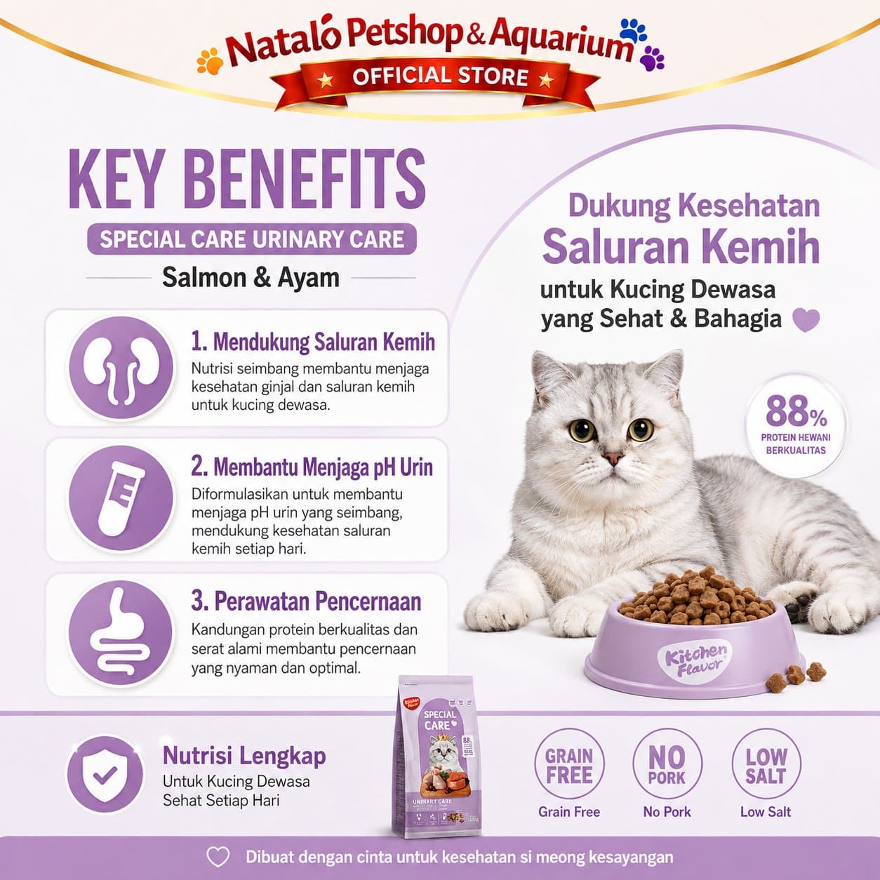 Kitchen Flavor Special Care Urinary Care Adult Cat Food 1.5KG - Makanan Kucing Dewasa untuk Kesehatan Kantung Kemih / FLUTD 1.5 KG - gambar 2