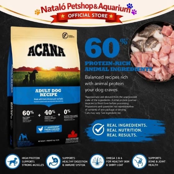Acana Adult Dog Recipe 2KG Grain Free Super Premium Dry Dog Food - Medium Large Breed Makanan Kering Anjing Dewasa Ras Sedang Besar Tinggi Protein - High Protein 2 KG - gambar 2