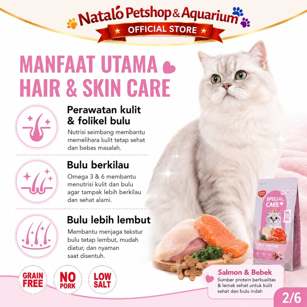 Kitchen Flavor Special Care Hair & Skin Care 1.5KG All Life Stages - Makanan Kucing Semua Umur untuk Bulu dan Kulit 1.5 KG - gambar 2